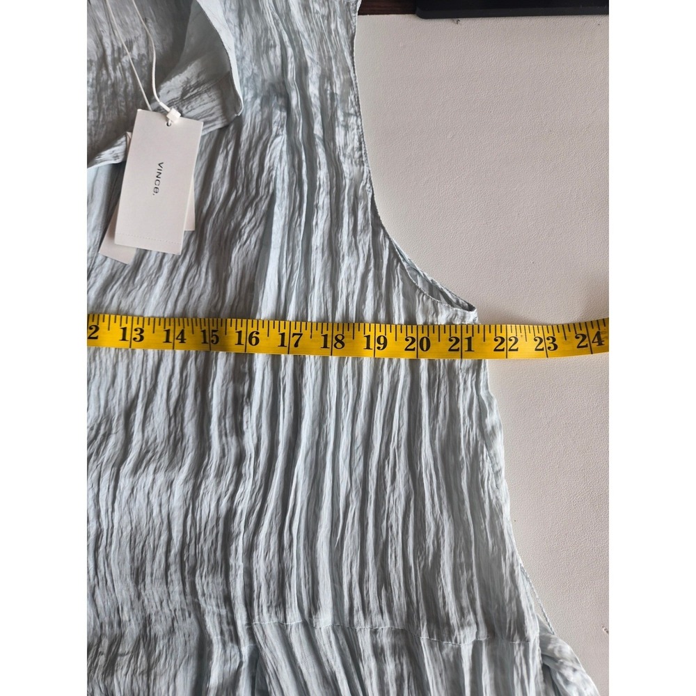 Vince Mint Crinkled Popover Midi Dress Size L Belted Pockets Minimalist Luxury - Picture 7 of 9